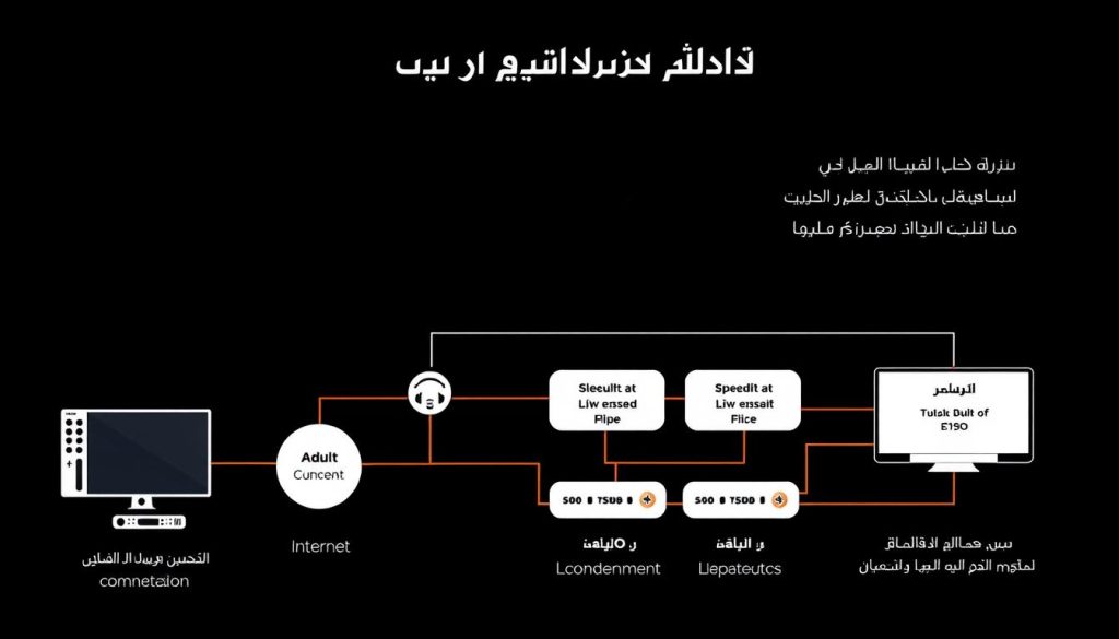 رسم توضيحي للمتطلبات التقنية لمشاهدة قنوات محتوى للبالغين +18 بجودة عالية